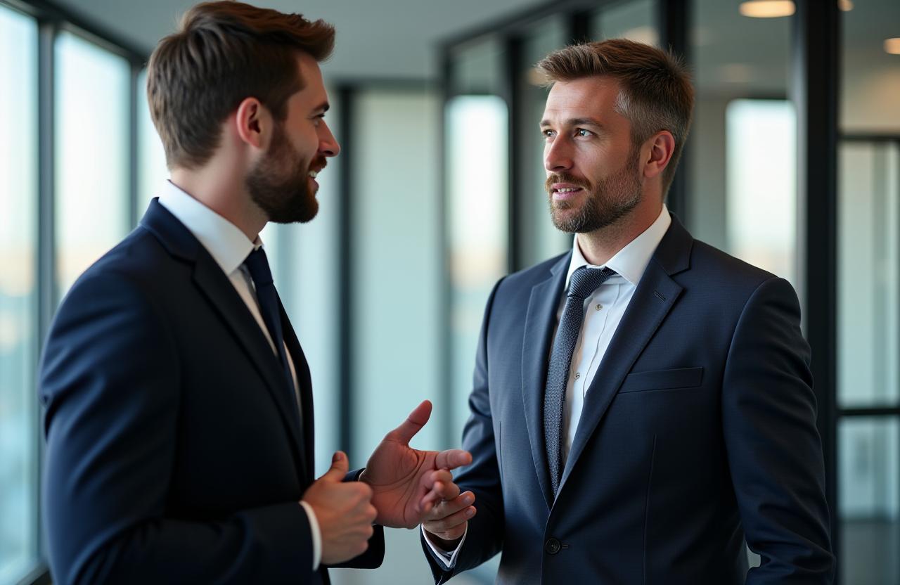 Dois executivos em fatos à medida a conversar.